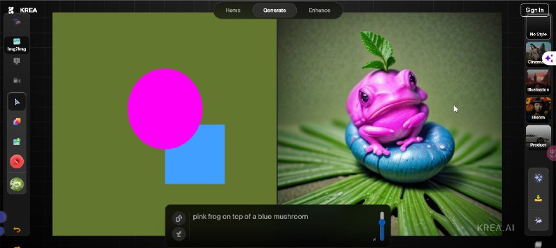 🆔  网站名称：Krea AI⭐️  网站功能：AI绘画📁  网站简介：一款免费的AI绘图工具，支持 AI 实时生图、AI 放大图像、AI 生成图案、AI 生成错觉图等功能